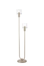 Brandroot Ribbed Floor Lamp, 2 Light E27, Light Gold/Clear Wide Line Glass