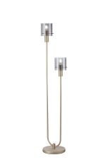 Brandroot Ribbed Floor Lamp, 2 Light E27, Light Gold/Smoke Wide Line Glass