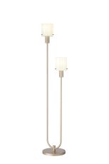 Brandroot Ribbed Floor Lamp, 2 Light E27, Light Gold/Gloss White Wide Line Glass