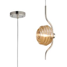 Corte 1 Light Pendant With 16cm Glass, Polished Nickel/Amber