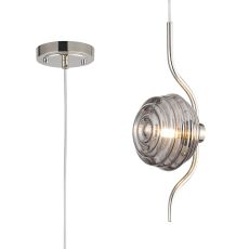 Corte 1 Light Pendant With 16cm Glass, Polished Nickel/Smoke