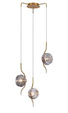 Corte 44cm Round 3 Light Pendant With 160mm Glass, Brass/Smoke