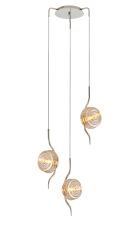 Corte 44cm Round 3 Light Pendant With 160mm Glass, Polished Nickel/Amber