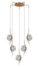 Corte 63cm Round 5 Light Pendant With 160mm Glass, Brass/Smoke