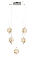 Corte 63cm Round 5 Light Pendant With 160mm Glass, Polished Nickel/Amber