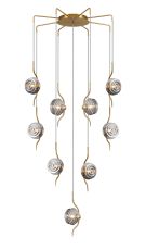 Corte 84cm Round 9 Light Pendant With 160mm Glass, Brass/Smoke