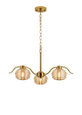 Corte 70cm 3 Light Multi Arm Pendant With 160mm Glass, Brass/Amber