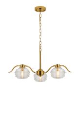 Corte 70cm 3 Light Multi Arm Pendant With 160mm Glass, Brass/Clear