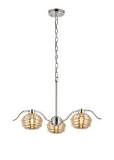 Corte 70cm 3 Light Multi Arm Pendant With 160mm Glass, Polished Nickel/Amber