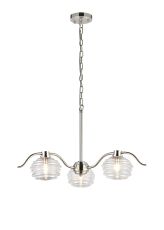 Corte 70cm 3 Light Multi Arm Pendant With 160mm Glass, Polished Nickel/Clear