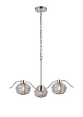 Corte 70cm 3 Light Multi Arm Pendant With 160mm Glass, Polished Nickel/Smoke