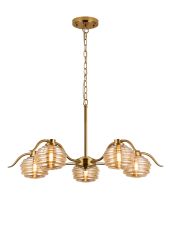 Corte 80cm 5 Light Multi Arm Pendant With 160mm Glass, Brass/Amber