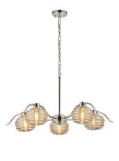 Corte 80cm 5 Light Multi Arm Pendant With 160mm Glass, Polished Nickel/Amber