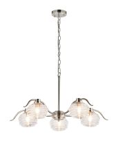 Corte 80cm 5 Light Multi Arm Pendant With 160mm Glass, Polished Nickel/Clear