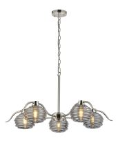 Corte 80cm 5 Light Multi Arm Pendant With 160mm Glass, Polished Nickel/Smoke