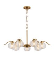 Corte 86cm 7 Light Multi Arm Pendant With 160mm Glass, Brass/Clear