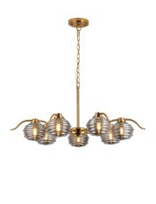 Corte 86cm 7 Light Multi Arm Pendant With 160mm Glass, Brass/Smoke