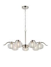 Corte 86cm 7 Light Multi Arm Pendant With 160mm Glass, Polished Nickel/Clear