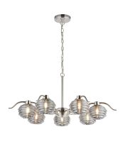 Corte 86cm 7 Light Multi Arm Pendant With 160mm Glass, Polished Nickel/Smoke