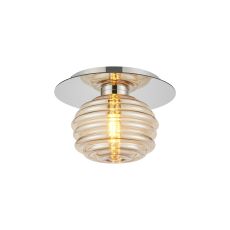 Corte 21cm Round 1 Light Flush With 160mm Glass, Polished Nickel/Amber