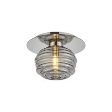 Corte 21cm Round 1 Light Flush With 160mm Glass, Polished Nickel/Smoke