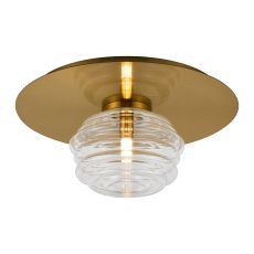 Corte 35cm Round 1 Light Flush With 180mm Glass, Brass/Clear