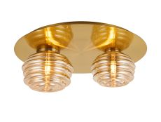 Corte 45cm Round 2 Light Flush With 160mm & 180mm Glass, Brass/Amber