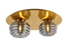 Corte 45cm Round 2 Light Flush With 160mm & 180mm Glass, Brass/Smoke