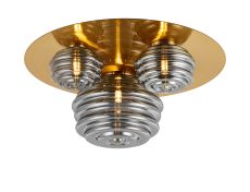 Corte 60cm Round 3 Light Flush With 160mm, 180mm & 280mm Glass, Brass/Smoke