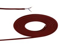 Cavo 1m Red & Black Wave Stripes Braided 2 Core 0.75mm Cable VDE Approved (qty ordered will be supplied as one continuous length)