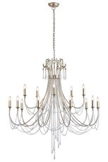 Celine 122cm Pendant Chandelier 15 Light E14 Aged Silver/Clear Crystal