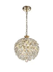 Coniston 35cm Pendant, 3 Light E14, French Gold/Crystal