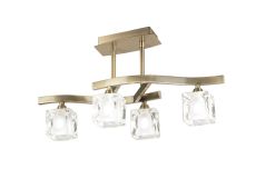 Cuadrax Square Semi Flush 4 Light G9, Antique Brass/Frosted Glass (0997)