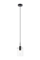 Rada 10cm 1.5m Single Pendant With 10x13.5cm Cylinder Glass, 1 Light E14, IP44, Black/Polished Chrome/Clear