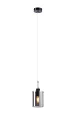 Rada 10cm 1.5m Single Pendant With 10x13.5cm Cylinder Glass, 1 Light E14, IP44, Black/Polished Chrome/Smoke