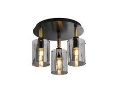 Rada 30cm Round Semi Ceiling With 10x13.5cm Cylinder Glass, 3 Light E14, IP44, Black/Brass Gold/Smoke