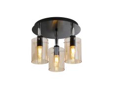 Rada 30cm Round Semi Ceiling With 10x13.5cm Cylinder Glass, 3 Light E14, IP44, Black/Polished Chrome/Amber