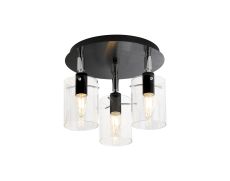 Rada 30cm Round Semi Ceiling With 10x13.5cm Cylinder Glass, 3 Light E14, IP44, Black/Polished Chrome/Clear