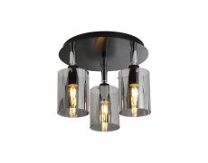 Rada 30cm Round Semi Ceiling With 10x13.5cm Cylinder Glass, 3 Light E14, IP44, Black/Polished Chrome/Smoke