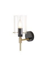 Rada Wall Lamp With 10x13.5cm Cylinder Glass, 1 Light E14, IP44, Black/Brass Gold/Clear