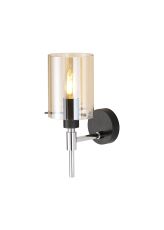 Rada Wall Lamp With 10x13.5cm Cylinder Glass, 1 Light E14, IP44, Black/Polished Chrome/Amber