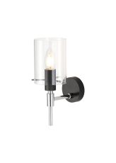 Rada Wall Lamp With 10x13.5cm Cylinder Glass, 1 Light E14, IP44, Black/Polished Chrome/Clear