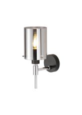 Rada Wall Lamp With 10x13.5cm Cylinder Glass, 1 Light E14, IP44, Black/Polished Chrome/Smoke