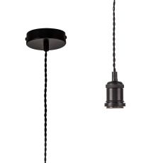 Dreifa 1.5m Single Pendant, 1 x E27, Matt Black/Black Twisted Cable (Maximum Load 1.5kg)