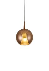 Elsa 25cm Assembly Pendant (WITHOUT PLATE) With Round Shade, 1 Light E27, Copper Glass With Frosted Inner Cone