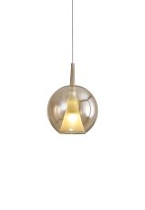 Elsa 25cm Assembly Pendant (WITHOUT PLATE) With Round Shade, 1 Light E27, Bronze Glass With Frosted Inner Cone