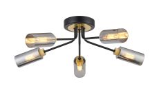 Vico 51cm Ceiling, 5 Light G9, Satin Black/Gold/Smoked Glass