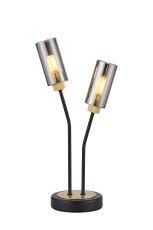 Vico Table Lamp, 2 Light G9, Satin Black/Gold/Smoked Glass