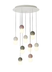 Galaxia 60cm Pendant Round, 9 Light E27, White/Grey/Red Cement, White Base & Cable