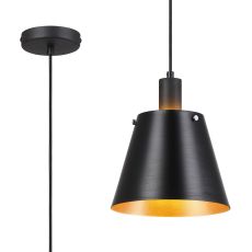 Tera Single Pendant With 23cm x 18cm Shade, 1 Light E27, Sand Black/Black/Gold Metal Shade